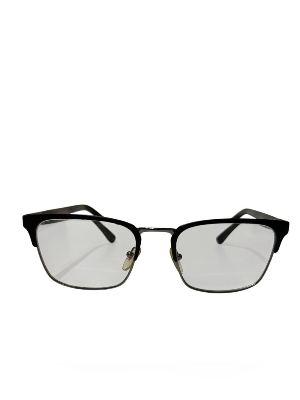 Prada Black and Silver Rectangular Metal-Frame Glasses